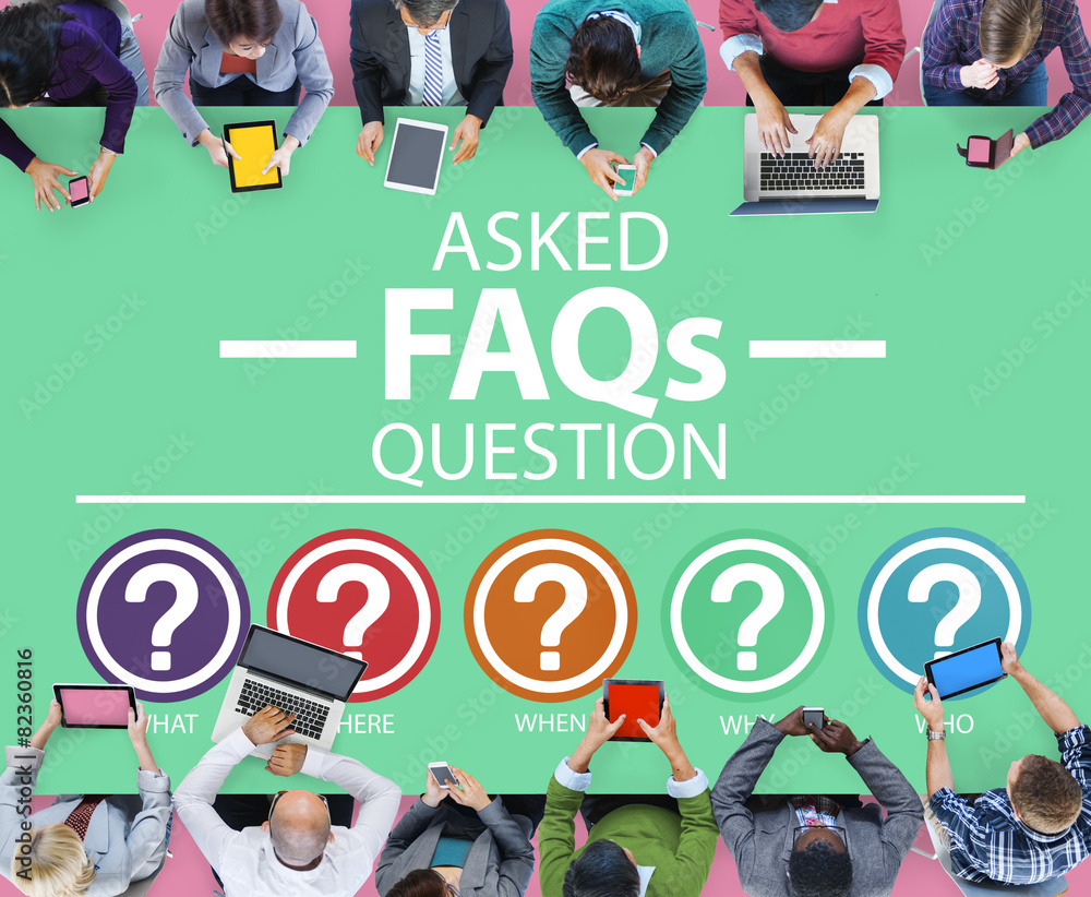 Aufkleber frequently asked questions faq problems concept