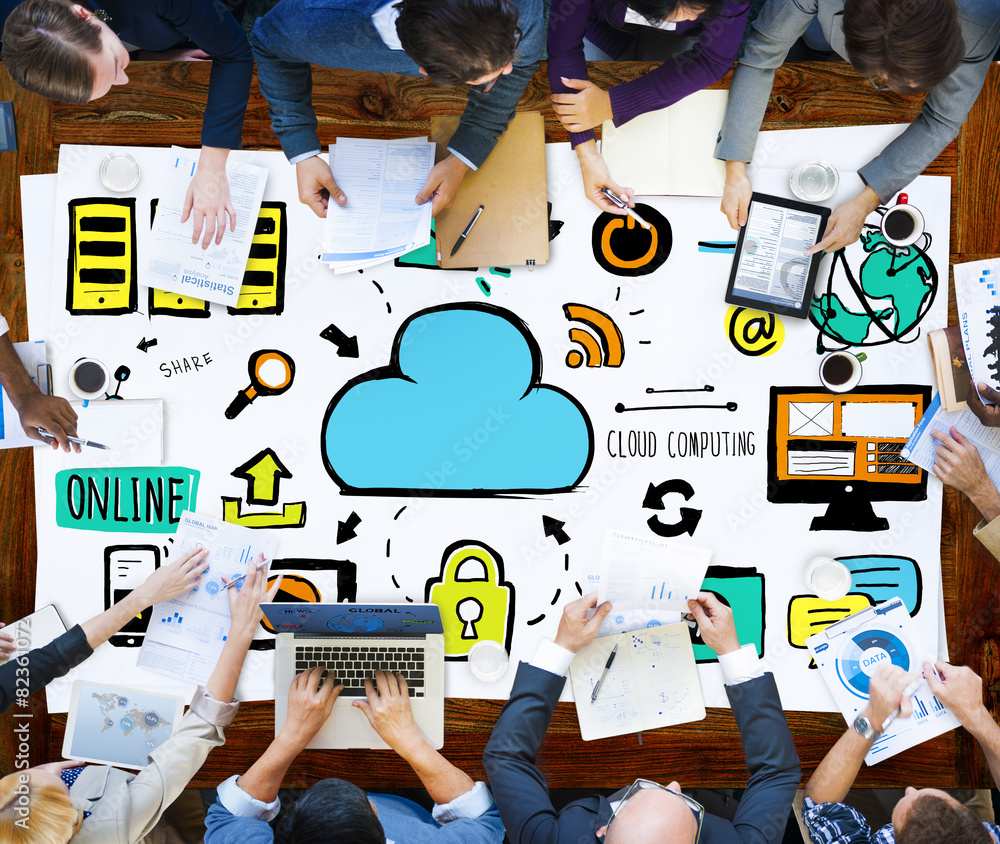 Poster cloud computing network online internet storage concept