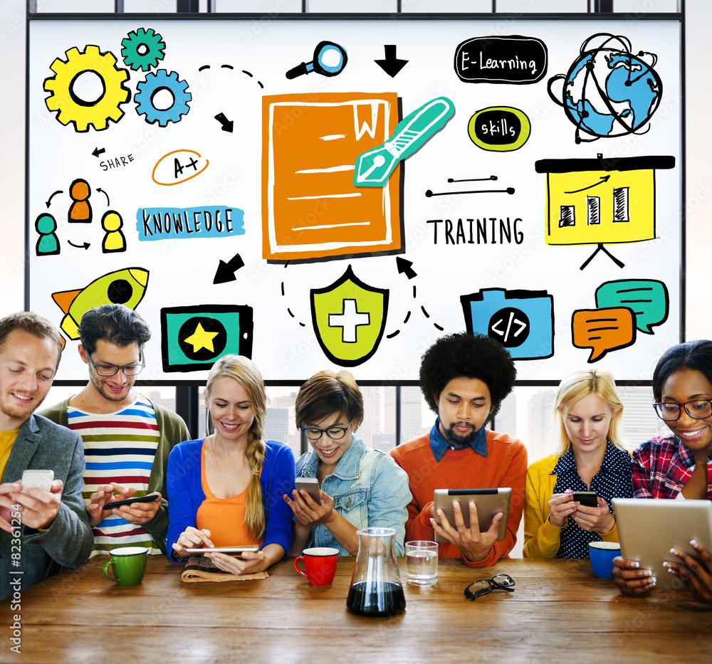 Poster knowledge training e-learning skills start up launch concept