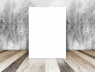 White Blank Poster in concrete wall and tropical wooden floor ro