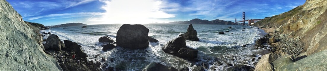 pacific ocean panorama with golden gate bridge in san francisco 