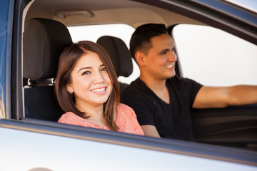 Cute girl riding with her partner