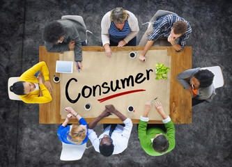 Aerial View of Multiethnic Group with Consumer Concept