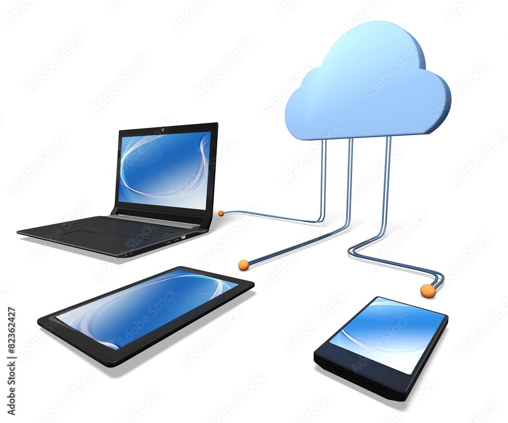 Poster cloud. 3d. cloud computing devices