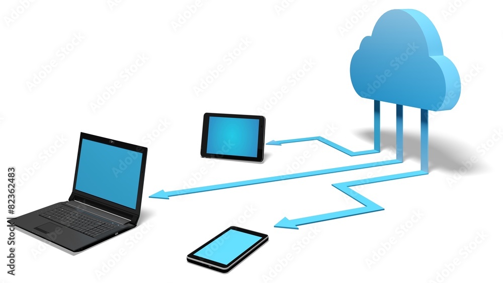 Poster cloud. 3d. cloud computing devices