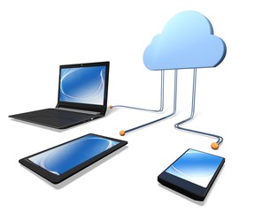 Cloud. 3D. Cloud computing devices
