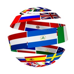 Globe. 3D. World flags