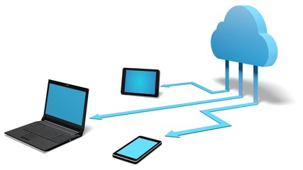 Cloud. 3D. Cloud computing devices