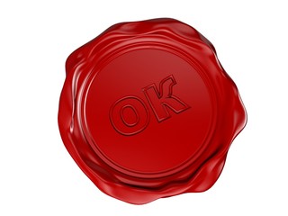 OK. 3D. Confirmed. Wax seal with OK text