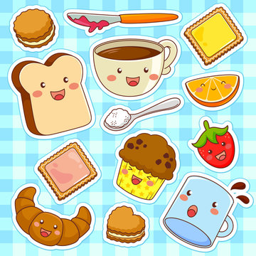 cute kawaii style cartoon breakfast foods