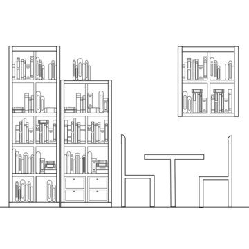 Outline design vector interior of modern creative library.