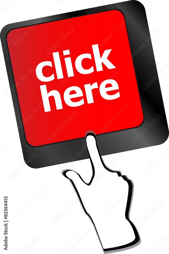 Poster keyboard with click here button, internet concept vector