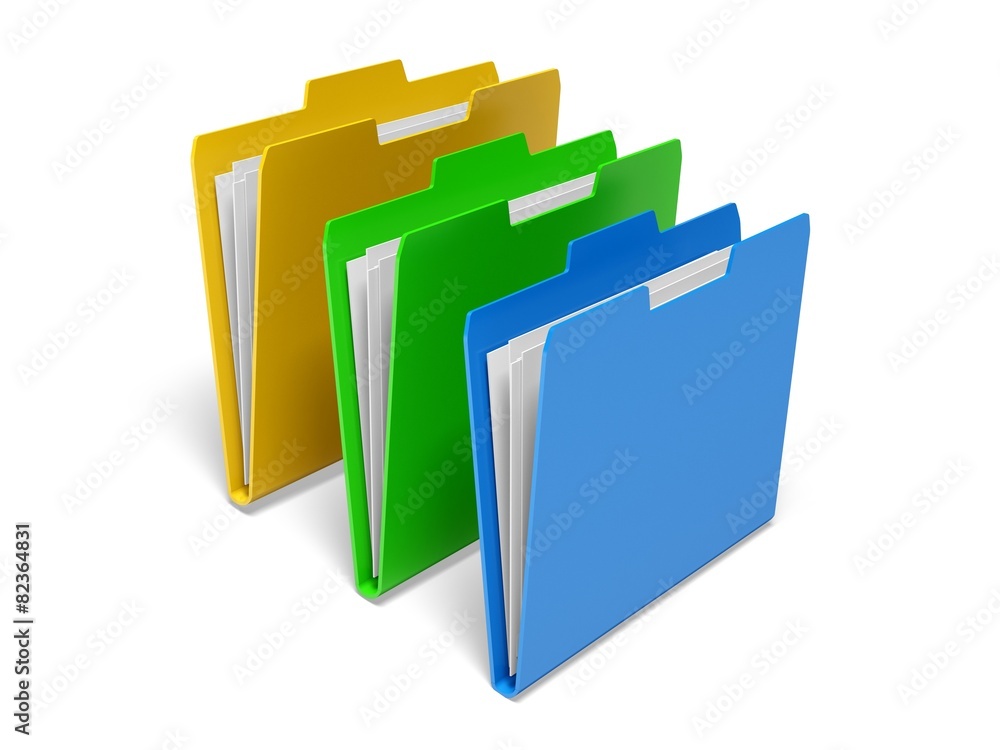 Poster file. 3d. 3 folders - isolated on white with clipping path