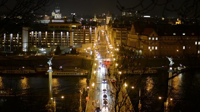 night city - urban street (bridge) with cars - lights