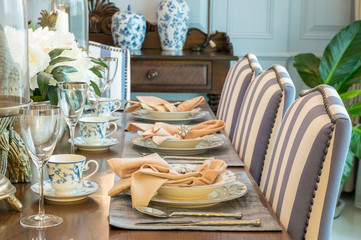 luxury table set in classic style dining room interior