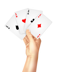 Regular playing cards spread holding hand