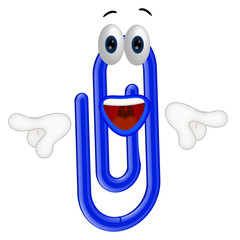 Funny paper clip cartoon illustration with hands and eyes