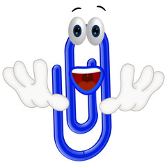 Funny paper clip cartoon illustration with hands and eyes