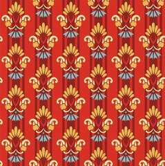 Floral striped pattern on a red background