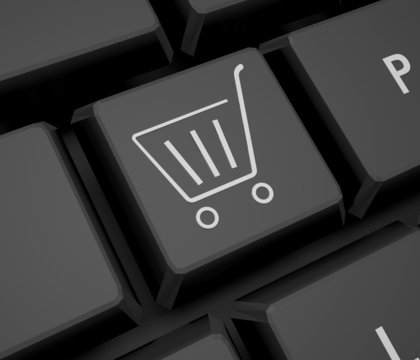 E-commerce. 3D. Online Shopping Computer Key