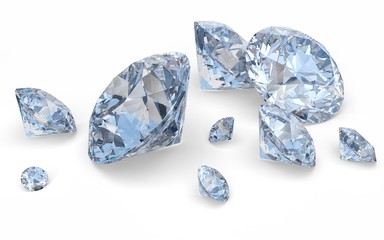 Diamond. 3D. Blue Diamonds isolated on white.