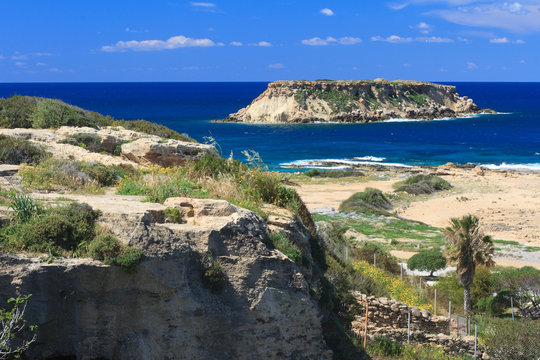 Rocky uninhabited small island Geronisos. Cyprus
