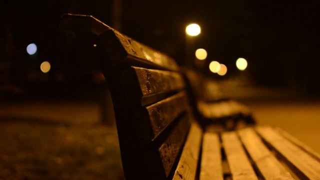 night park - benches and lamps - closeup detail