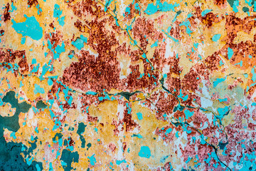 Old textured colorful wall with stains