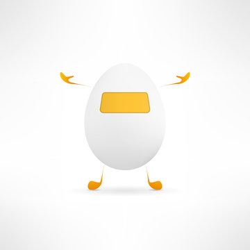 Happy cartoon egg creature. Cute simple robot with indicator