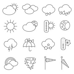 Weather forecast symbols icons set line