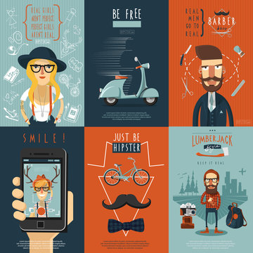 Hipster flat icons composition poster