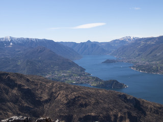 Fototapeta na wymiar Panorama of Lake Como, view of Bellagio and Como branch