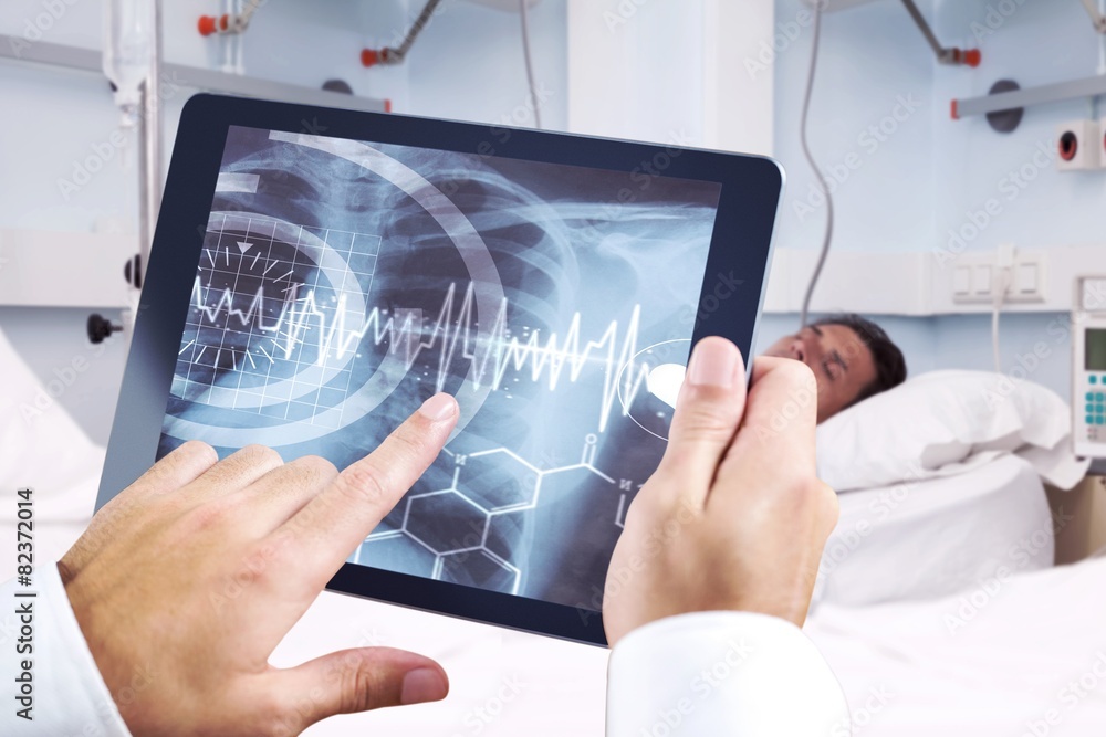 Aufkleber composite image of man using tablet pc