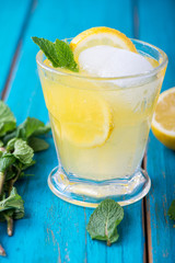 Homemade lemon lemonade with fresh mint