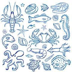 Watercolor set of seafood