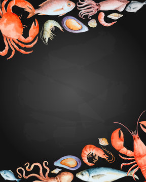Watercolor set of seafood