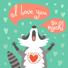 Cute raccoon confesses his love.