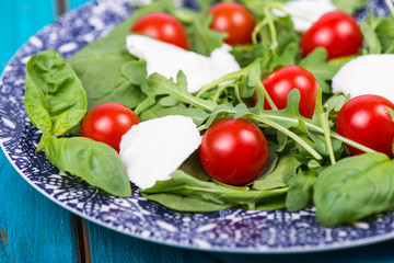 Healthy diet salad with tomatoes and mozzarella