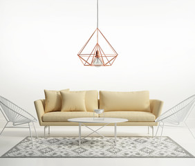 Minimal design white interior with himmeli diamond lamp