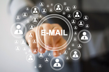 Fototapeta premium Businessman pressing messaging mail icon sending