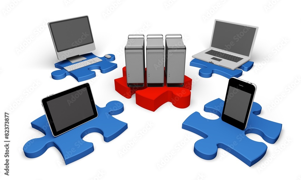 Poster computer network. 3d. device connectivity
