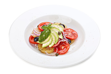 Vegetable salad on plate isolated on white
