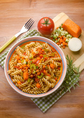 fusilli with zucchinis carrots and fresh tomatoes