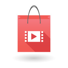 Red shopping bag icon with a multimedia sign
