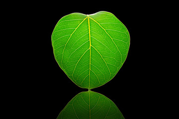 Obraz premium green leaf vein ( bodhi leaf )black background