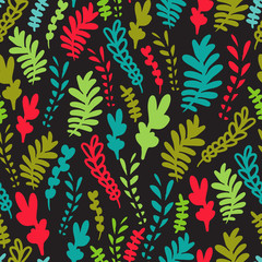 bright cute seamless vector pattern with plants flower