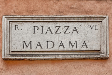 Fototapeta premium Piazza Madama street sign in Rome, Italy
