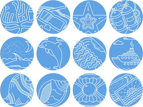 Maritime round icons vector collection