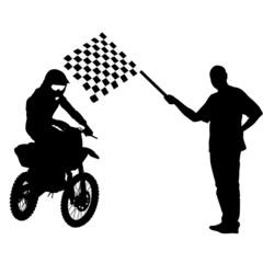 Black silhouettes Motocross rider on a motorcycle. Vector illust