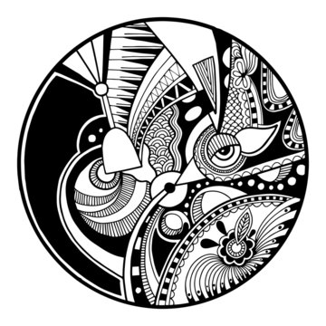 Black and white abstract zendala on circle
